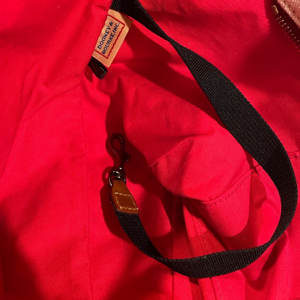 Dooney & Bourke Cream and Black Striped Canvas Tote with Brown Leather Trim - Picture 4 of 10